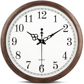 Bernhard Products Large Wall Clock 16 Inch Silent Non Ticking Movement Quartz Battery Operated Round Easy to Read Decorative Classic Brown Home/Kitchen/Office/Classroom/School Clocks, Black Numbers