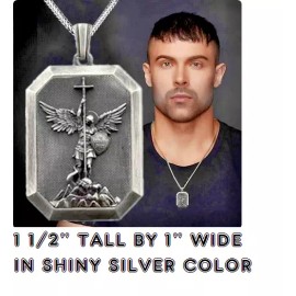 Fashion Jewelry Large ST MICHAEL ARCHANGEL ANGEL FAITH SHEILD Pendant 26" 925 Silver chain men
