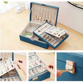 NEWKIBOU Caja Organizadores de Joyas, Caja Joyero Mujer, Organizador Estuche Joyero, Organizador Joyas 2 Niveles, Joyero Cuero PU, para Anillos, Pendientes, Collares, Joyero de Piel Sintética (B)