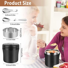 NZZVNZ Thermal Food Container 1200 ml, 304 Stainless Steel Heat Container for Food, Thermos Food Container, Thermos Flask Food Leak-proof with Lid, Spoon and Thermos Bag (Black)