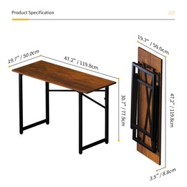 Lutown-Teen 47 inch Folding Desk No Assembly Required, Writing Gaming Computer Camping Table, Home Office Desk, Mahogany