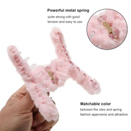5 PCS Fluffy Hair Clips, Misstars Plush Hair Clips for Thick and Thin Hair, 4.7 Inch Winter Soft Hair Barrettes Non-Slip Large Faux Fur Hair Claw Clips for Women and Girls