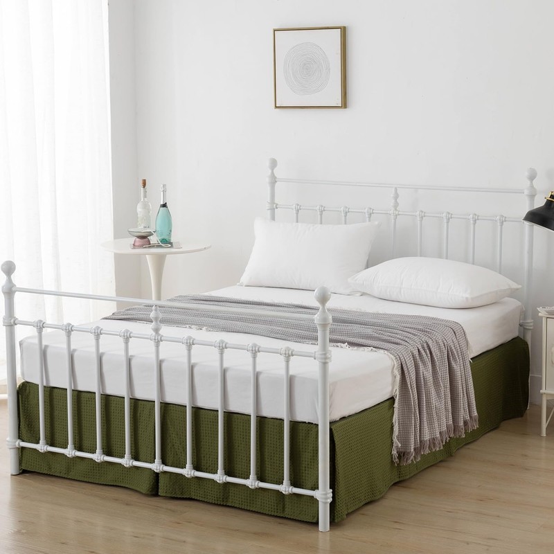 xuan dian Queen Bed Skirt, Pleated Waffle Weave Bed Skirt