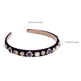 scicent Purple Headband Vintage Crystal Rhinestone Hairbands Bling Sparkle Diamond Hair Band Velvet Padded Hair Hoops Party Wedding Head Hoop Fashion Hair Accessories for Women - 27321