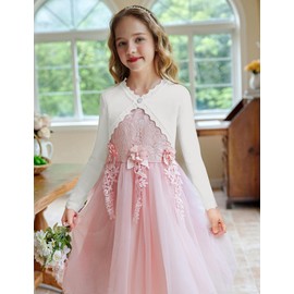 Trudge Girls Cardigan, Long Sleeves, Open Front Bolero Festive Cardigan, Children’s Shoulder Jacket, Bolero Jacket, Short Top for Communion Dress, Christening Dress, White/Black/Navy Blue/Pink/Red - White (white A), size: 120