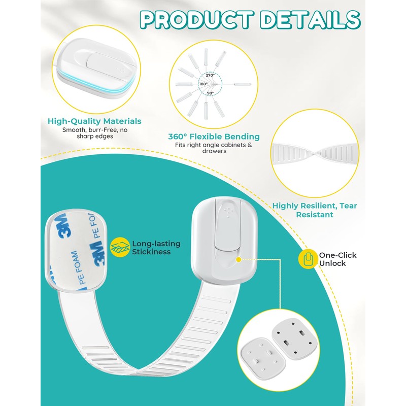 Cabinet Locks Baby Proofing - 14 Pack Child Safety Latches