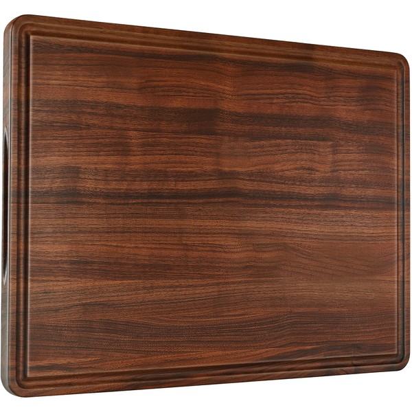 AZRHOM XXL Large Walnut Wood Cutting Board for Kitchen 24x18 (Gift Box) with Juice Groove Handles Non-slip Mats Thick Reversible Butcher Block Chopping Board