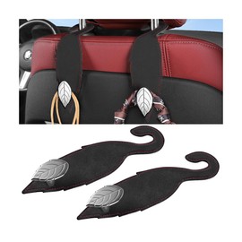 KHGUZ Car Seat Headrest Hook, 2PCS Suede Leather Tree Leaf Shape Vehicle Back Purse Storage Hanger, Cute Auto Interior Organizer Hanging Accessories, Universal for SUV Sedan Truck (Black)