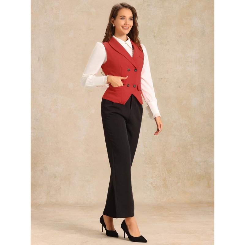 Allegra K Women's Sleeveless Suit Vest, Elegant, Double Breasted, red