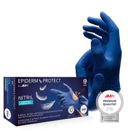 AMPri Nitrile Gloves, Low Derma, Metal Blue, 100 Pieces/Box, Size L, Powder Free, EpidermProtect by Med-Comfort: Nitrile Disposable Gloves, Disposable Gloves in Sizes XS, S, M, L, XL