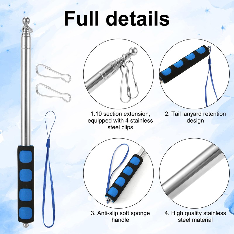 8.2ft Telescopic Handheld Flagpole with Clip, Portable Tour Guide Collapsible