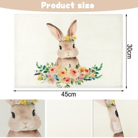Rabbit Flowers Spring Place Mats Set of 4 Placemats Easter Seasonal Spring Summer Kitchen Table Decoration Easter Decoration Table Indoor Holiday Party Decoration 30 x 45 cm
