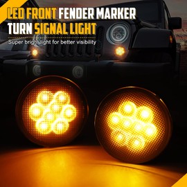 OPPBUY Amber LED Turn Signal Light Smoke Lens LED Front Grill Indicator Parking Light Compatible with Wrangler JK & Unlimited 2007-2018-Pack of 2