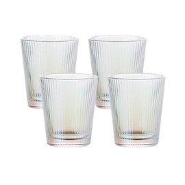 Sizikato Set of 4 Classic Vertical Stripes Clear Tumbler, 8-Ounce Drinking Glasses for Water, Beverages, Juice