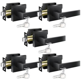 YYTDZSW Door Handles Interior, Door Knobs Interior, Black Door Handle with Reversible Lever, Keyed Alike Door Lock Sets for Bedroom, 5 Packs Heavy Duty Door Lock Sets, Matte Black