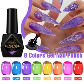 Jelly Gel Nail Polish Spring Summer Ice Jelly Neon Gel Polish Crystal Transparent Nail Polish Green Yellow Hot Pink Red Blue Purple Nail Art Varnish Manicure 8PCS