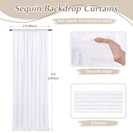 White Sequin Backdrop Curtain 6 Pcs 2ftx8ft Sparkly Glitter Wedding Party Photography Background Drapes for Birthday Prom Decoration Christmas Party Decoration