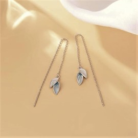 Stainless Steel Threader Earrings for Women Silver Chain Dangling Leaf Dainty Boho Earrings Lightweight Accessories Valentines Mother's Day Birthday Thanksgiving Gifts
