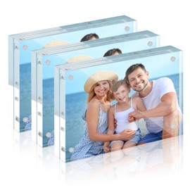 HOUSE DAY Acrylic Picture Frames 4x6, 3 Pack Magnetic 4 x 6 Picture Frame, Double Sided Clear 4x6 Photo Frame with Microfiber Cloth, Frameless FreeStanding 4x6 Frame Gift for Desktop Display