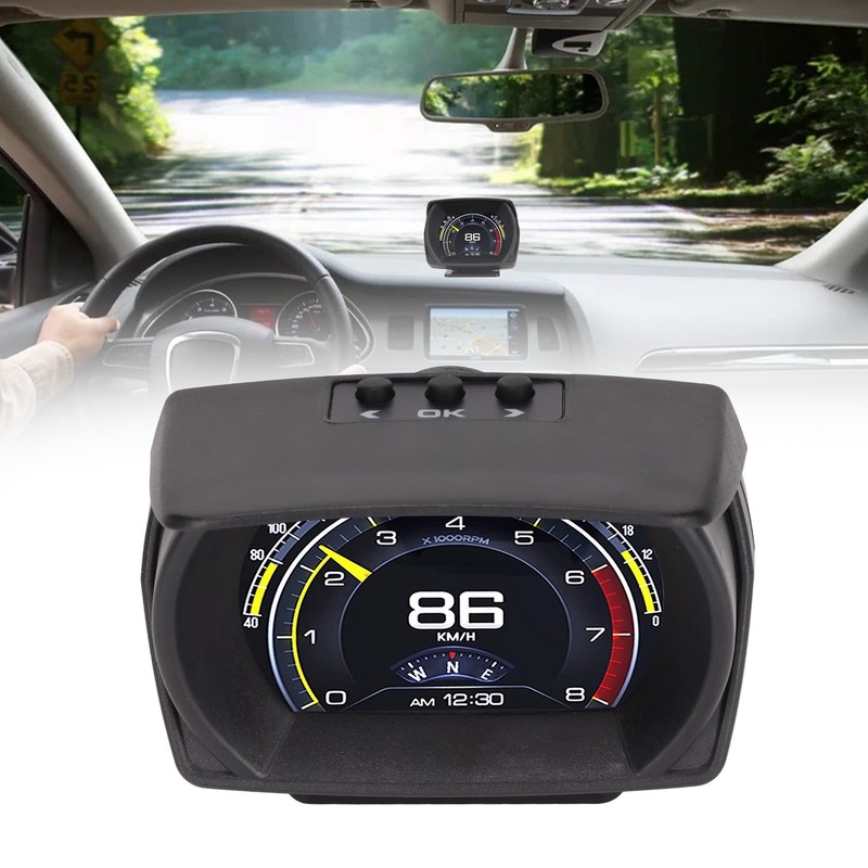 Black Vehicle HUD Display Multifunction OBD HUD Gauge 9 Alarm