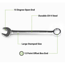 COYAGRIP 10mm Wrench, Industrial Grade Spanner, Combination Wrenches Metric with 12-Point Box End, 15-Degree Offset, 10mm Wrenches Chrome Vanadium Steel Mirror Polished