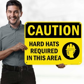 Caution Hard Hats Required In This Area OSHA Sign, 18x24 Inches, 55 mil thick HDPS (high density polystyrene), Made in USA by My Sign Center