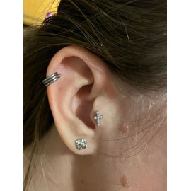 VFUN Tragus Earrings Stainless Steel 16 Gauge Helix Cartilage Ear Piercing for Women Opal Segment Clicker Nose Septum Lip Rings 10PCS - Silver