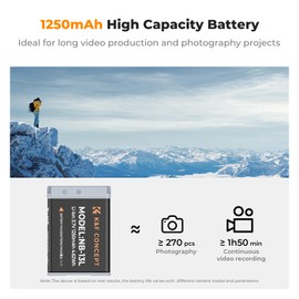 K&F Concept 2 Pack NB-13L Battery and Dual Slot Charger Set for Canon EOS G7 X Mark II, G7 X, G1 X Mark III, G5 X, G5X Mark II, G9 X, G9 X Mark II, SX620 HS, SX720 HS, SX730 HS, SX740 HS