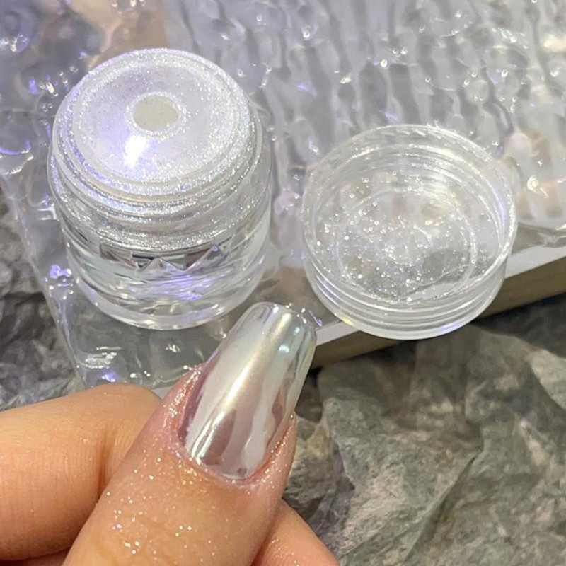 Polvo para uñas con efecto espejo superbrillante, cromo perlado blanco,