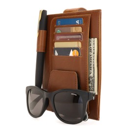 Londo Leather Sun Visor Organiser Car Interior Accessory with Credit Card Slots, Pen Holder, Glasses Compartment and Compartment for Vehicle Documents