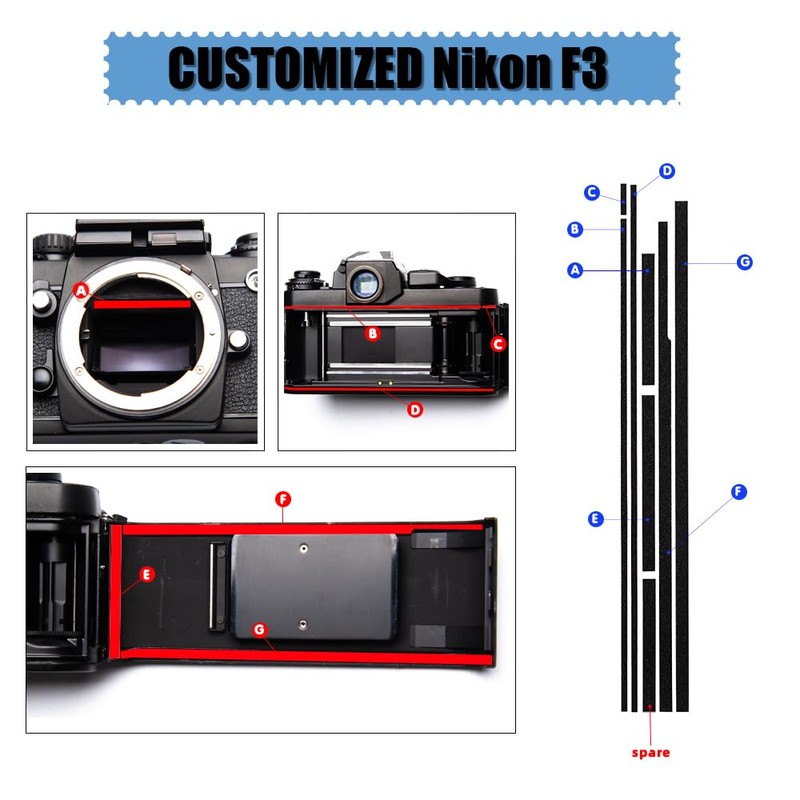 Nikon F3 Back Cover Blackout Sponge Pre-cut Replacement Kit Film