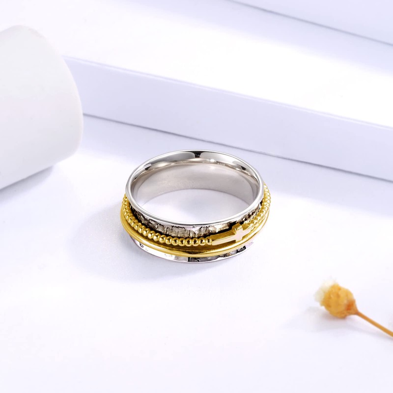 Cross Anxiety Ring for Women - 925 Sterling Silver Spinner