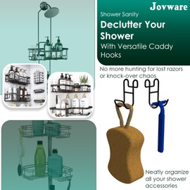 Jovware Black Shower Caddy with Hooks - 2 Pack Shower Caddy for Loofah and Razor