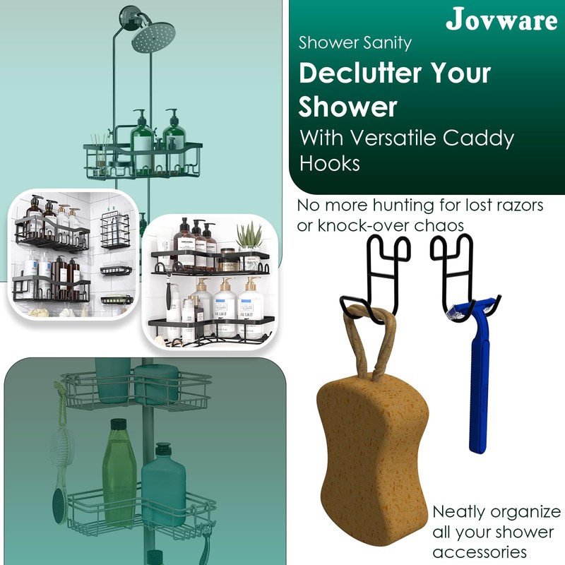 Jovware Black Shower Caddy with Hooks - 2 Pack Shower