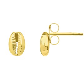 Solid 14k Yellow Gold Cowrie Shell Stud Seashell Earrings with Friction Back