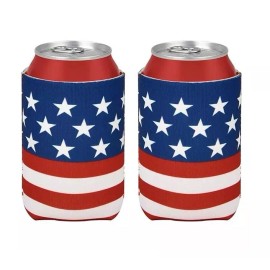 Celebrate America USA AMERICAN FLAG BEER SODA CAN BOTTLE KADDY KOOZIE COOLER HOLDER HUGGER 2 PACK