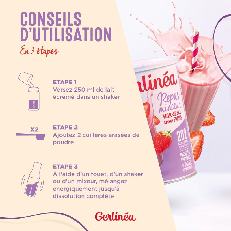 Gerlinéa Drink Milkshake Strawberry Flavour - Protein Rich Meal -
