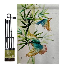 Asian Blossom Birds Garden Flag Set with Stand Animals Bird Flamingo Hummingbird Cardinal Peacock Springtime Natural Wildlife Small Gift Yard House Banner Double-Sided Made In USA 13 X 18.5