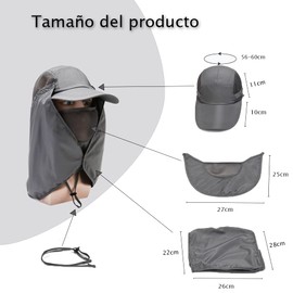 REKOBON Sombrero de Sol, Gorro de Pesca Plegable 360°UV Protección Tapas con Solapa para el Cuello extraíble y cubrecara Gorra de béisbol para Viajes Camping Senderismo Caza,Unisex (Verde Militar)