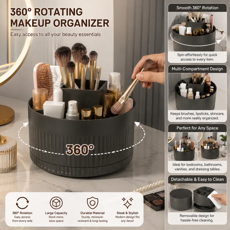 Rotating Makeup Brush Holder for Vanity Organization – 360° Desktop