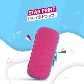 Ofsign Star Art Pencil Case for Boys and Girls School Kids Spacious Pencil Pouch with Stationery Pocket, Stylish Zipper with Pen Holder, Pink, Bag