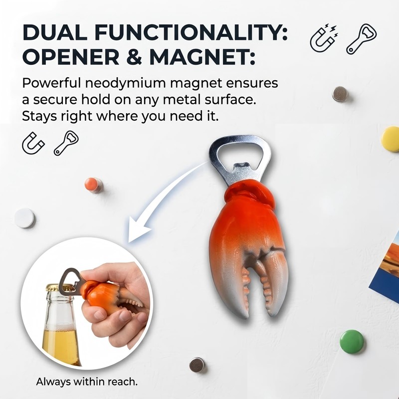 4.2 Inch Magnetic Bottle Opener - Crab Claw Fridge Magnet,