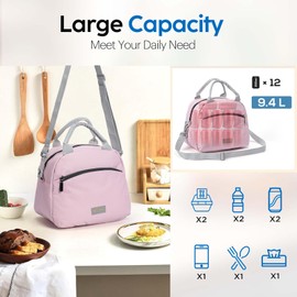 Runmeihe Lunch Bags for Women, Reusable Women's Insulated Lunchbag with Strap,Adults Small Waterproof Cooler Lunch Bags for Work Travel Picnic School (Pink)
