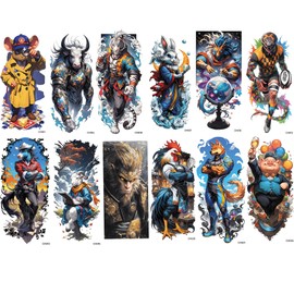 VERKSTAD 12 Sheets Full Arm Temporary Tattoos for Kids, Waterproof the Twelve Chinese Zodiac Signs Temp Cute Stickers Boys Girls, Fake Children Tattoo Kits Hand Body Art Birthday Party Favors Supplies