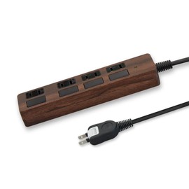 STYLED Flat Switch, Power Strip, 6.6 ft (2 m), Extension Cord, 4 AC Outlets, Lightning Guard, 1,500 W (4 Outlets, Dark Brown, 1, Cord 2 m)