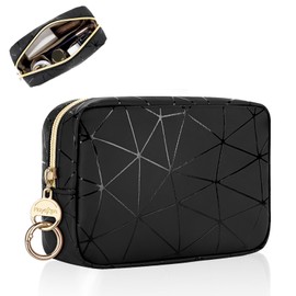 Playexen Small Makeup Bag for Purse, Small Cosmetic Bag with Ring Buckle & Inner Pockets, Portable Toiletry Makeup Pouch Purse for Travel Daily Use (Black)