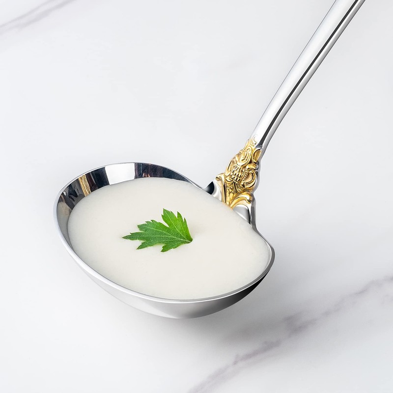 KEAWELL Luxury Gravy Ladle, 18/10 Stainless Steel, Gold Accent, Small