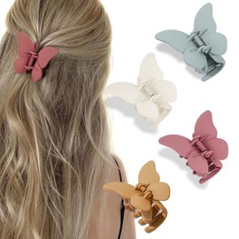 aoozleny Hair Claw Clips 4PCS Butterfly Hair Clips 2.6Inch Non Slip Matte Hair Claw Clip for Women Thin Hair Curly Hair