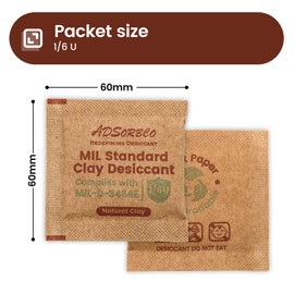 Adsorbco Montmorillonite Clay Desiccant Packs – Natural Kraft Paper Moisture Absorbers for Food, Tea, Grains, and Eco-Friendly Packaging – 6g x 50pcs