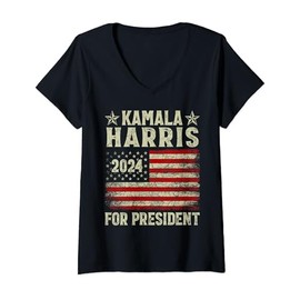 Womens Vintage Kamala Harris 2024 For President Election Campaign V-Neck T-Shirt